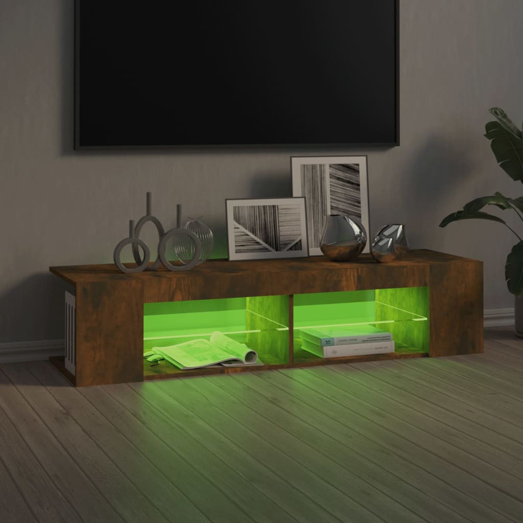 TV ormarić s LED svjetlima boja dimljenog hrasta 135x39x30 cm