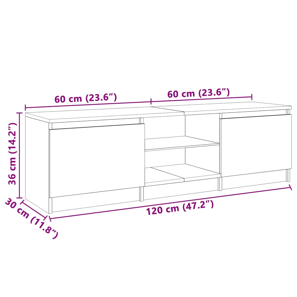 TV ormarić s LED svjetlima boja dimljenog hrasta 120x30x36 cm
