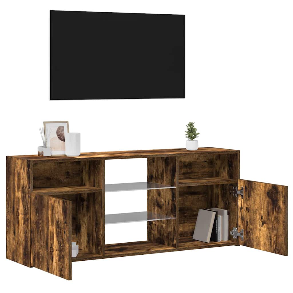 TV ormarić s LED svjetlima boja dimljenog hrasta 120x30x50 cm