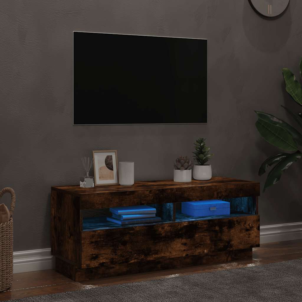 TV ormarić s LED svjetlima boja dimljenog hrasta 100x35x40 cm