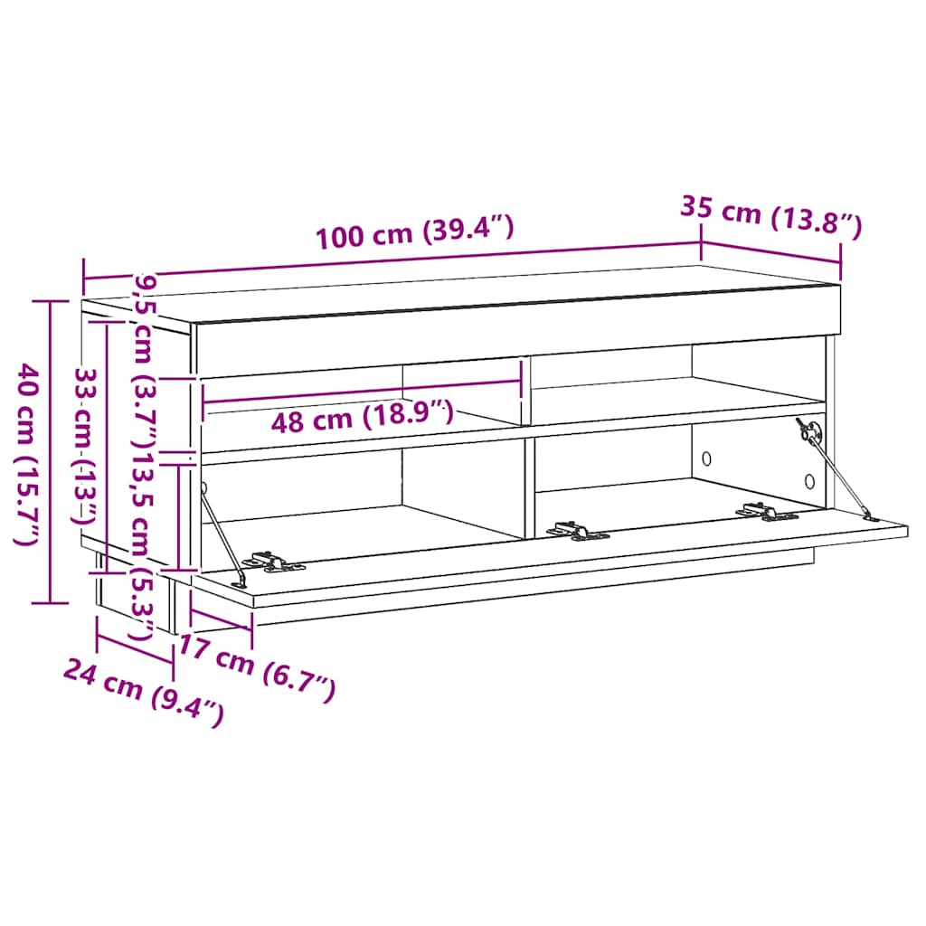 TV ormarić s LED svjetlima boja dimljenog hrasta 100x35x40 cm