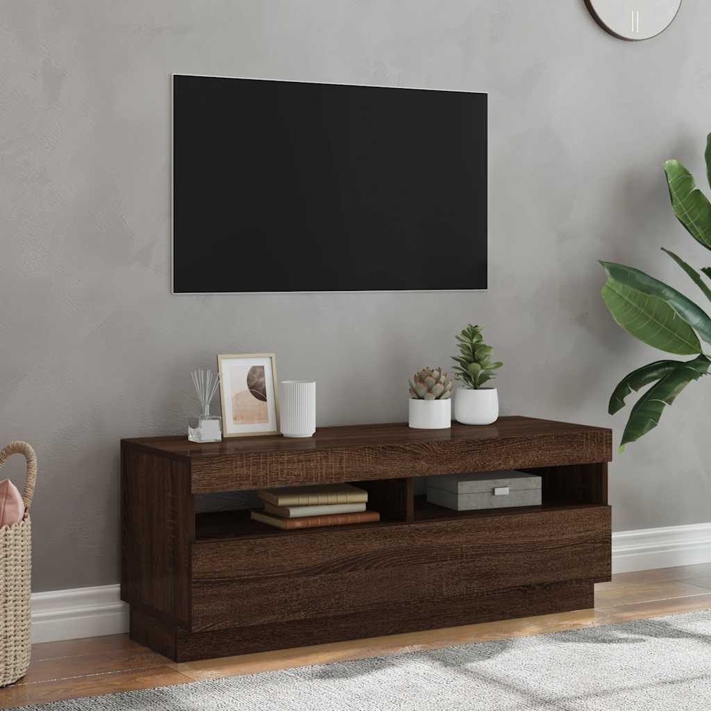 TV ormarić s LED svjetlima boja smeđeg hrasta 100 x 35 x 40 cm