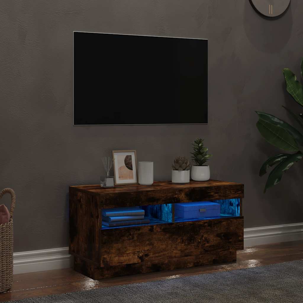 TV ormarić s LED svjetlima boja dimljenog hrasta 80x35x40 cm