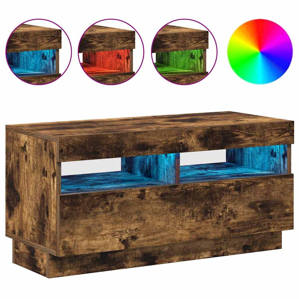 TV ormarić s LED svjetlima boja dimljenog hrasta 80x35x40 cm