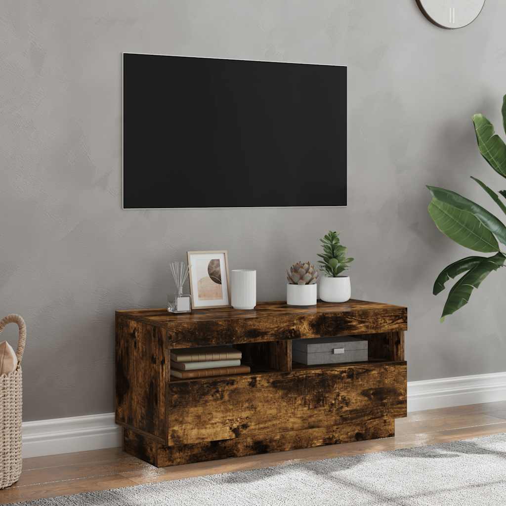 TV ormarić s LED svjetlima boja dimljenog hrasta 80x35x40 cm
