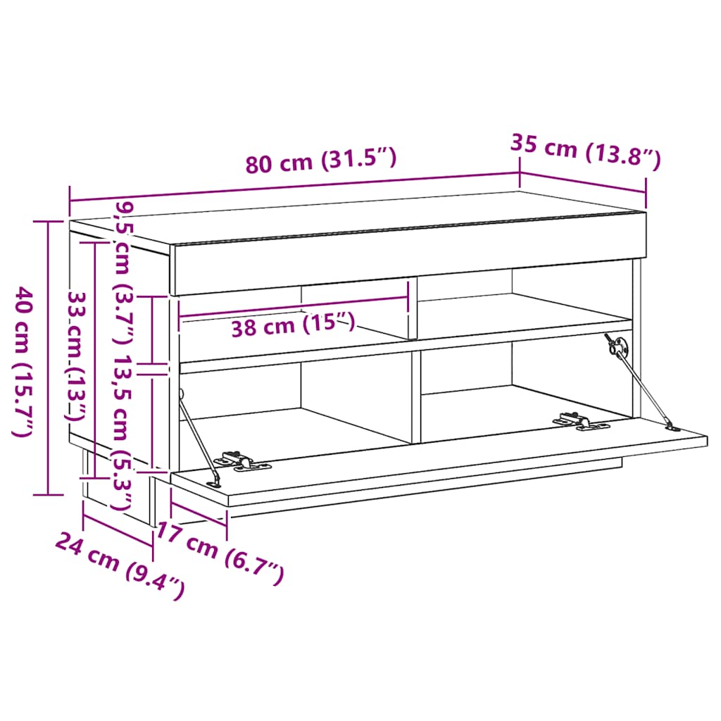 TV ormarić s LED svjetlima boja smeđeg hrasta 80 x 35 x 40 cm