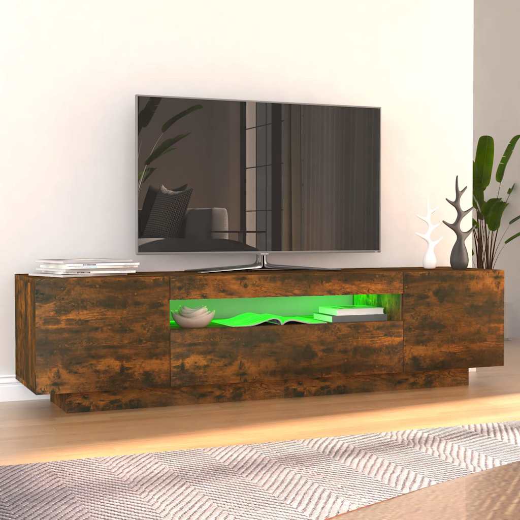 TV ormarić s LED svjetlima boja dimljenog hrasta 160x35x40 cm