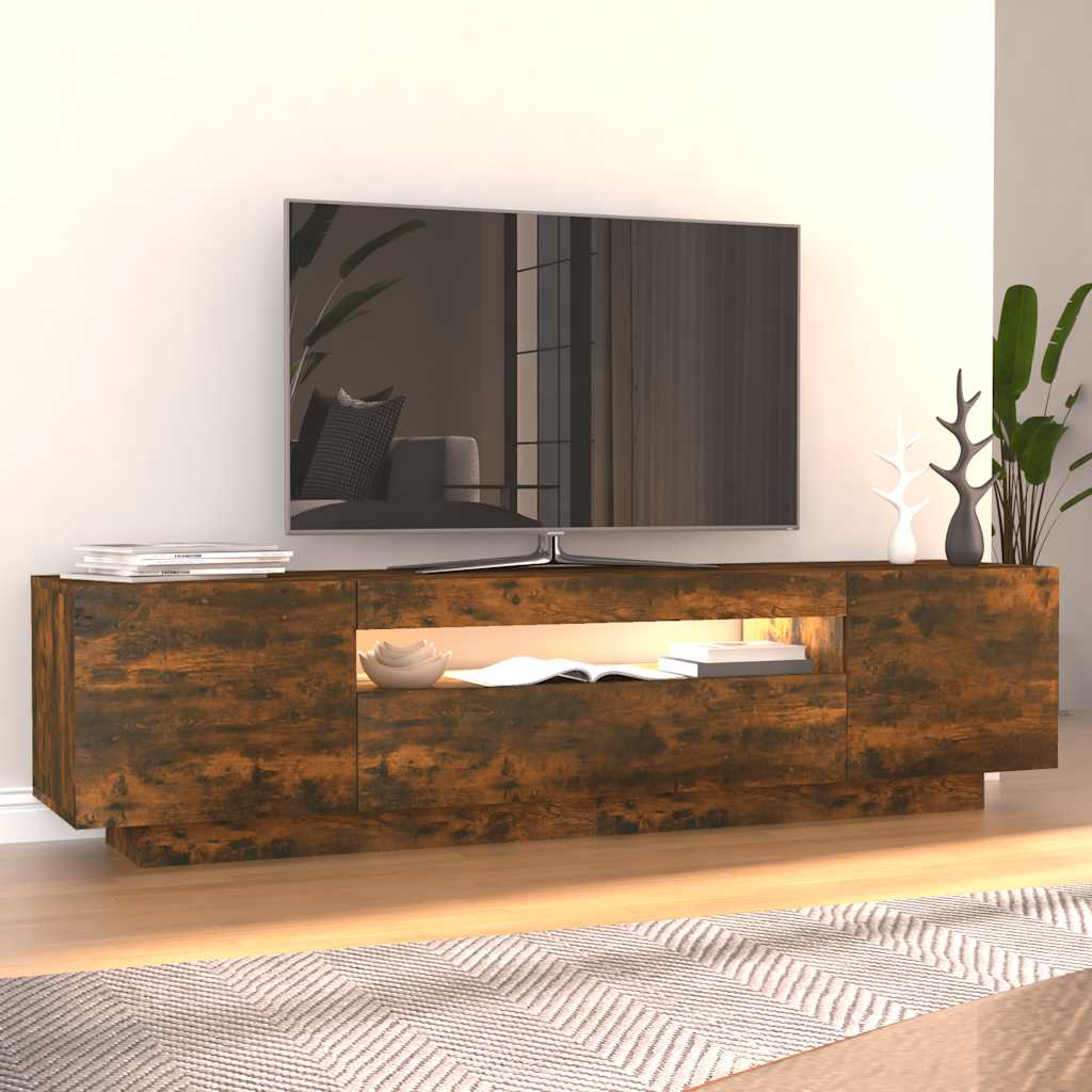 TV ormarić s LED svjetlima boja dimljenog hrasta 160x35x40 cm