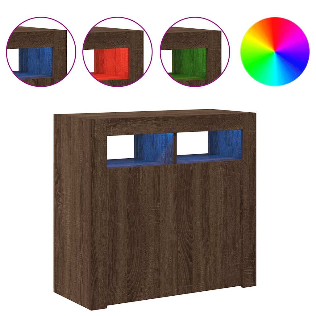 Komoda s LED svjetlima boja dimljenog hrasta 80 x 35 x 75 cm