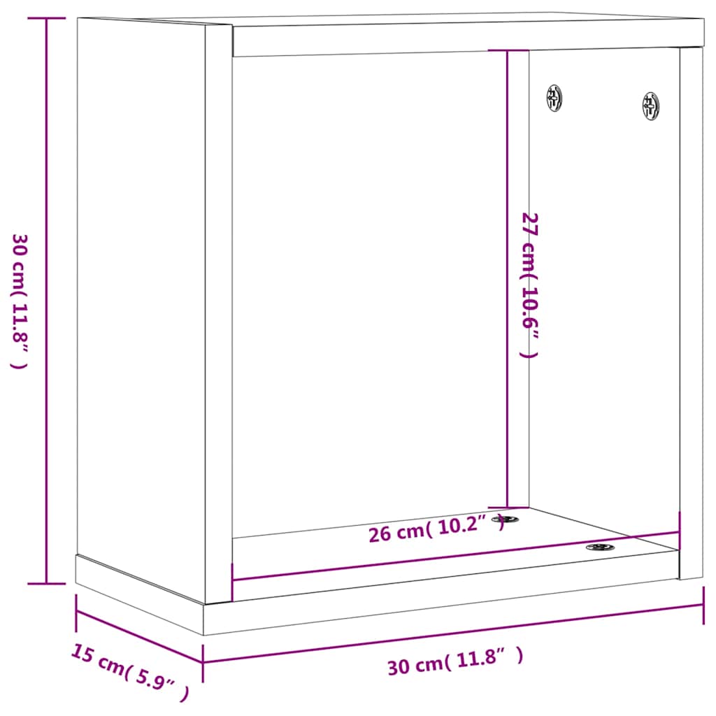 Zidne kockaste police 2 kom Siva Sonoma 30x15x30 cm