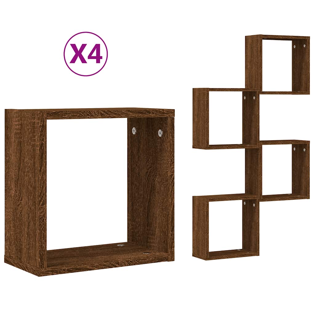 Zidne kockaste police 4 kom smeđi hrast 30x15x30 cm