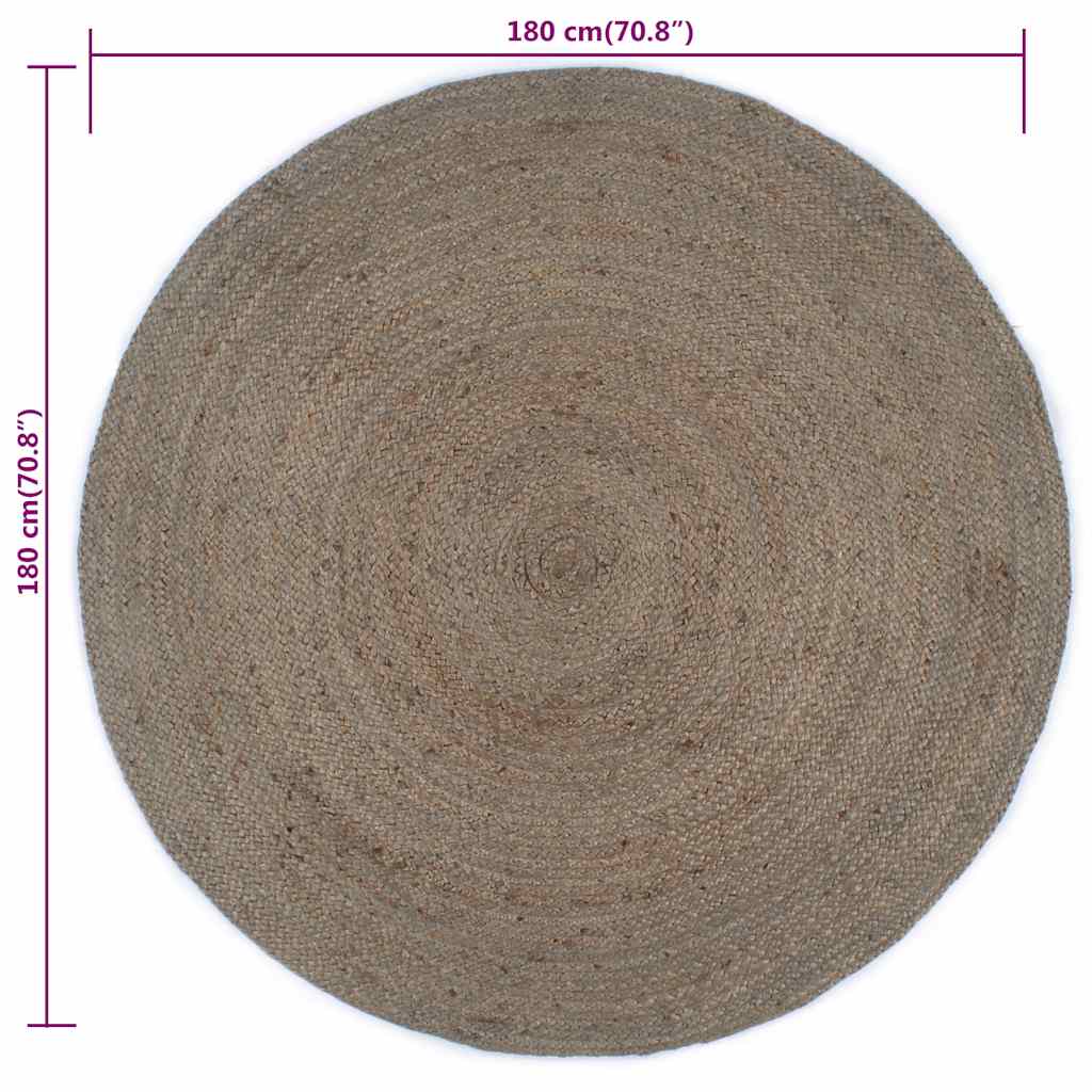 Ručno rađeni tepih od jute okrugli 180 cm sivi