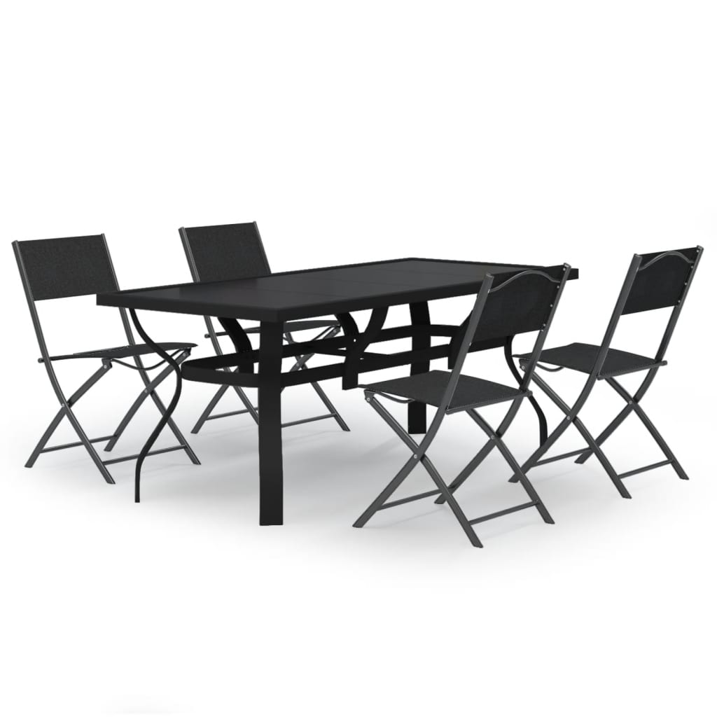 5-dijelni vrtni blagovaonski set sivo-crni