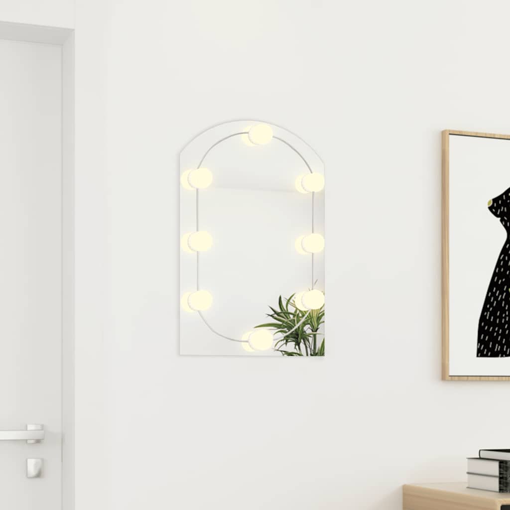 Ogledalo s LED svjetlima 60 x 40 cm stakleno u obliku luka