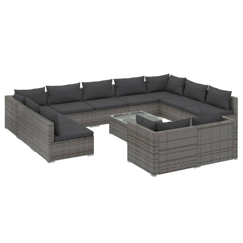 12-dijelna vrtna garnitura od poliratana s jastucima siva