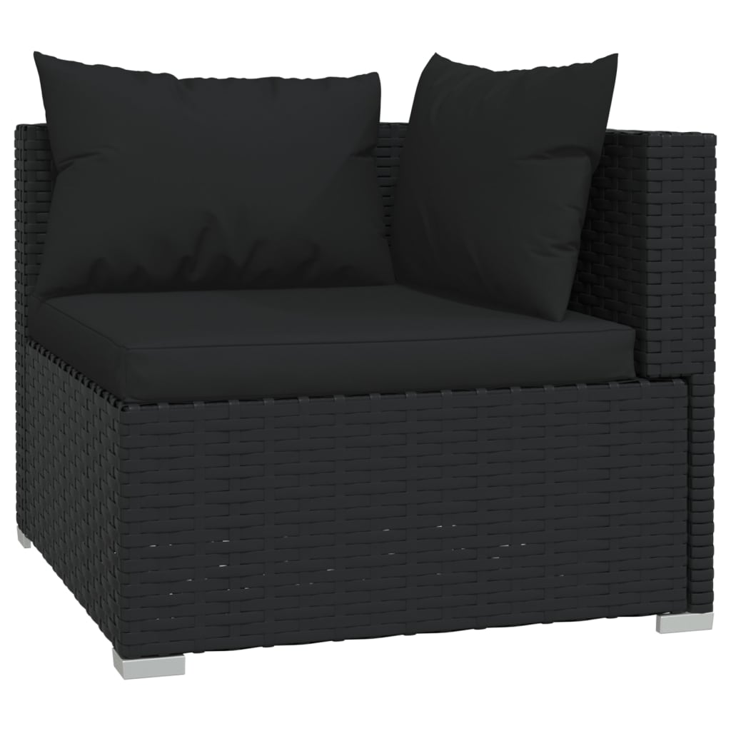 6-dijelna vrtna garnitura od poliratana s jastucima crna