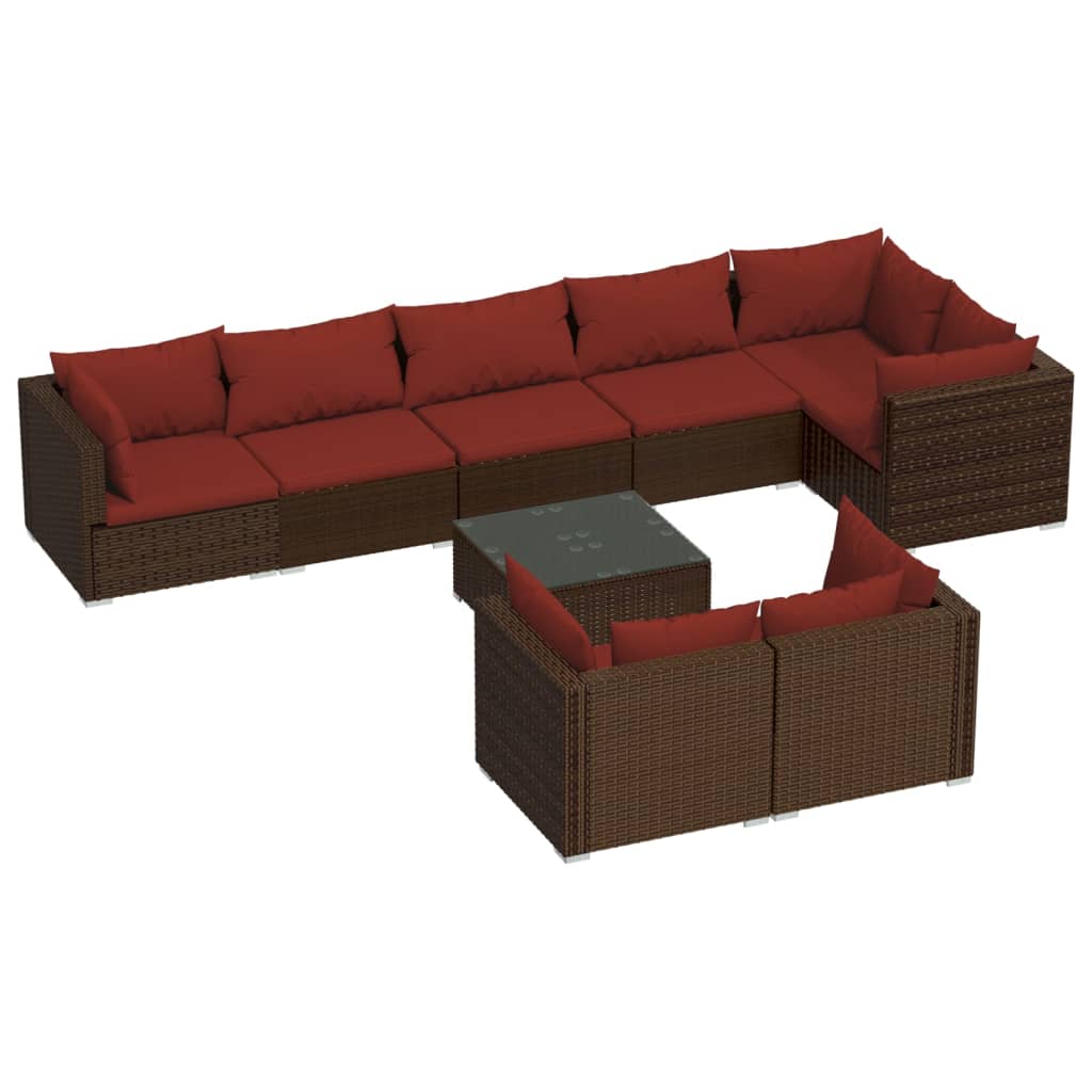 9-dijelna vrtna garnitura s jastucima smeđa od poliratana