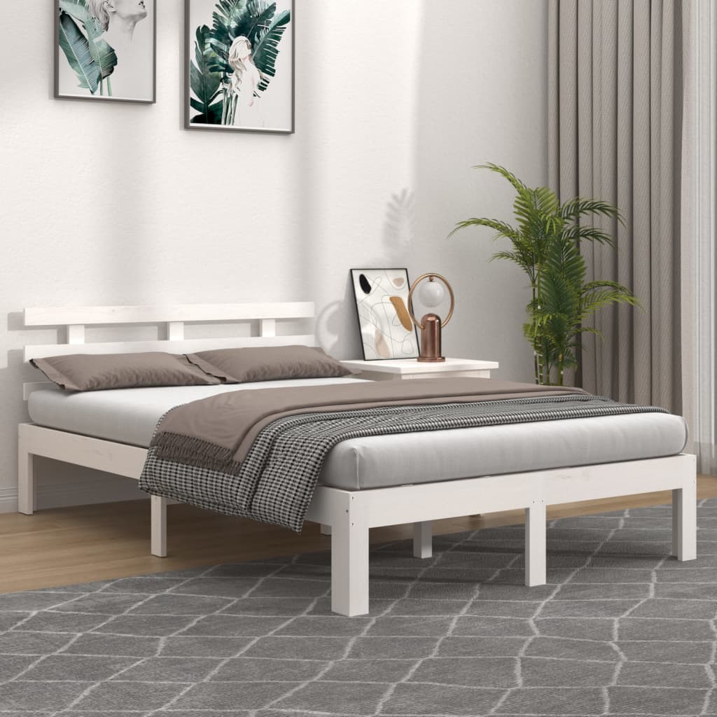 Okvir za krevet od masivne borovine bijeli 150 x 200 cm king