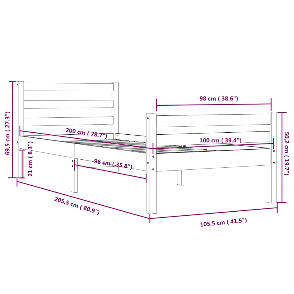 Okvir za krevet od masivnog drva 100 x 200 cm