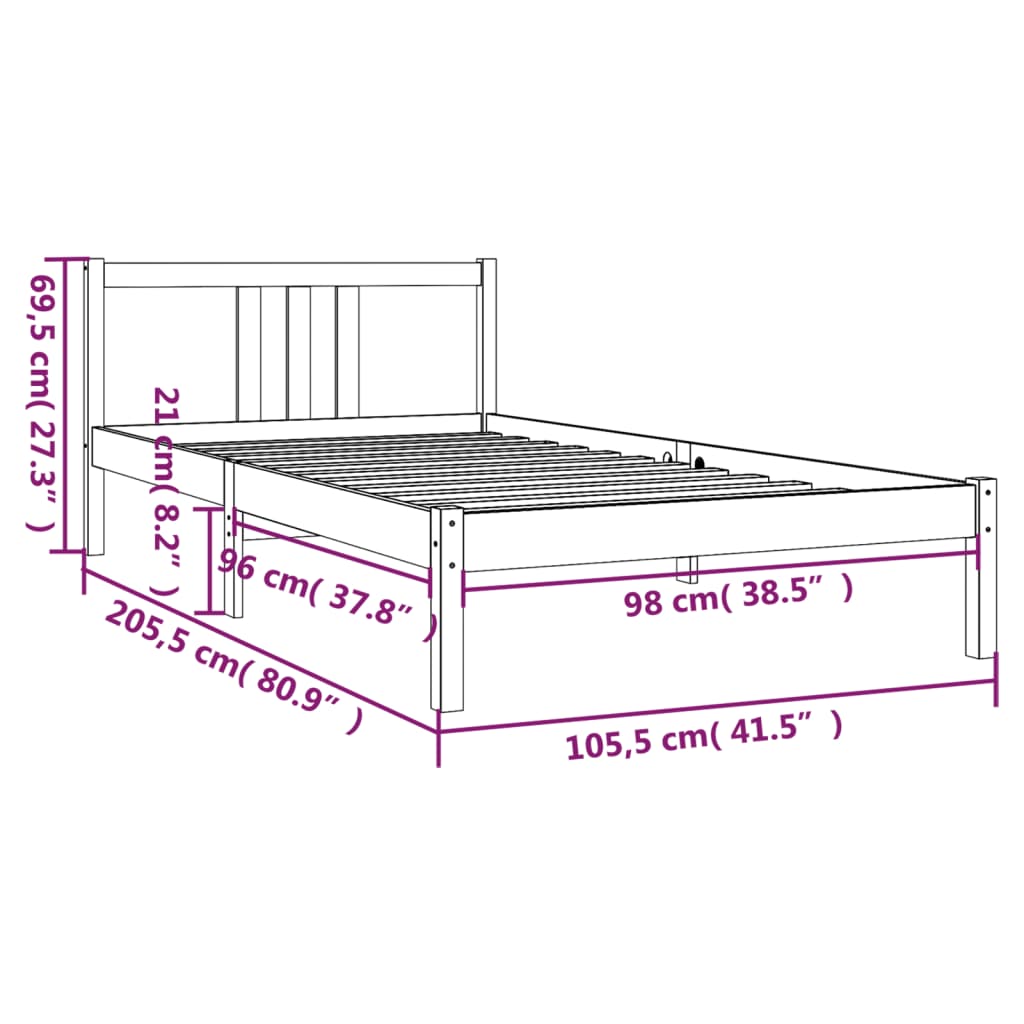Okvir za krevet od masivnog drva crni 100 x 200 cm
