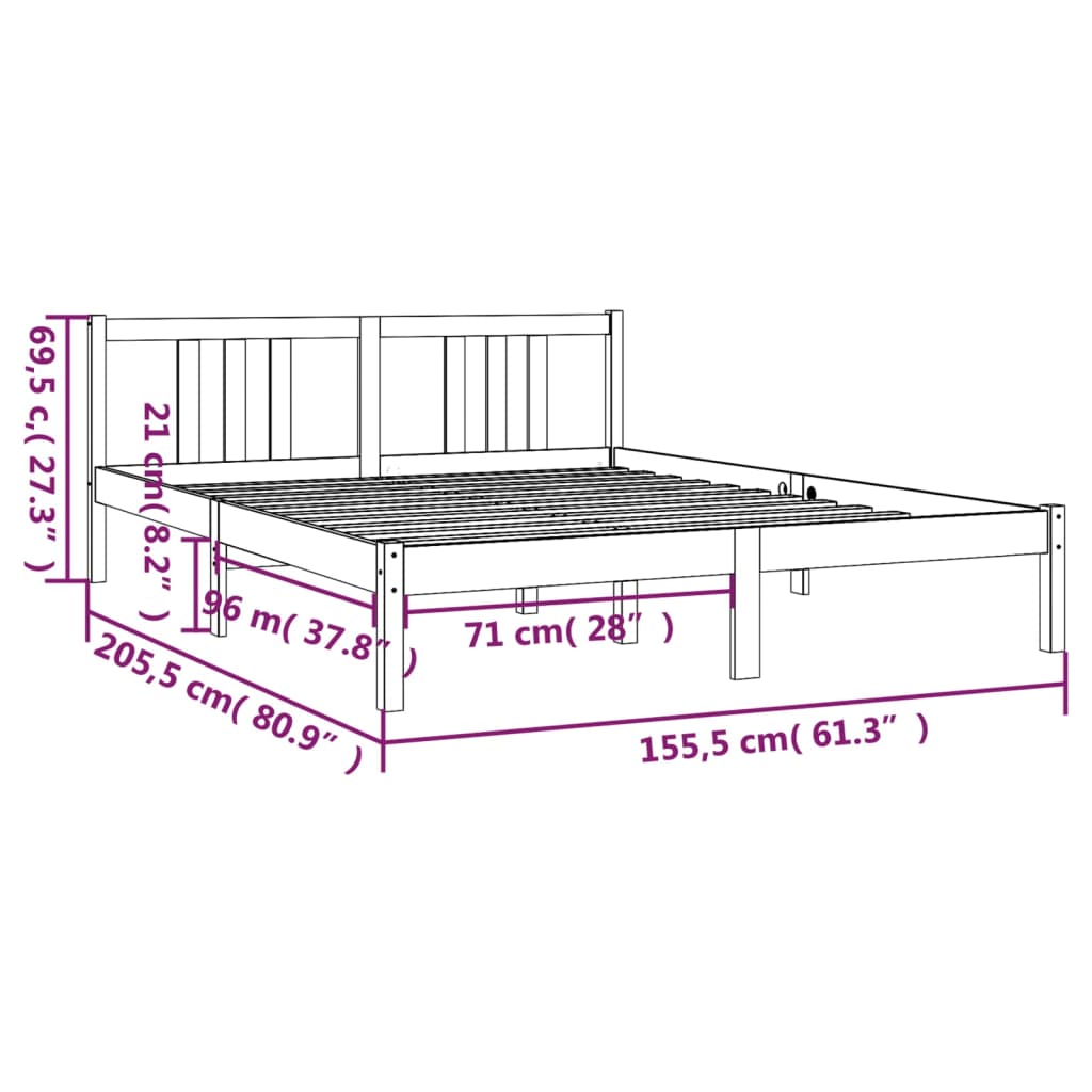 Okvir za krevet od masivnog drva sivi 150 x 200 cm veliki