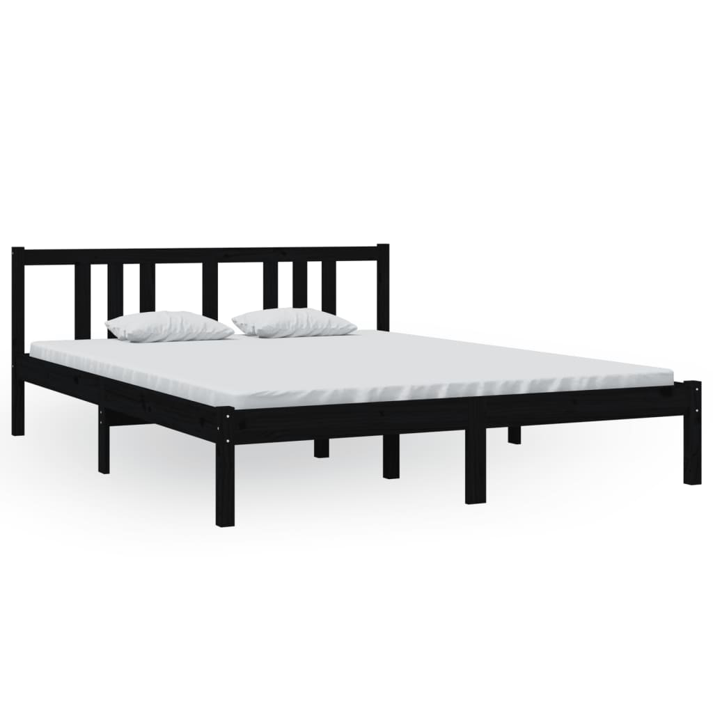 Okvir za krevet od masivnog drva crni 150 x 200 cm veliki