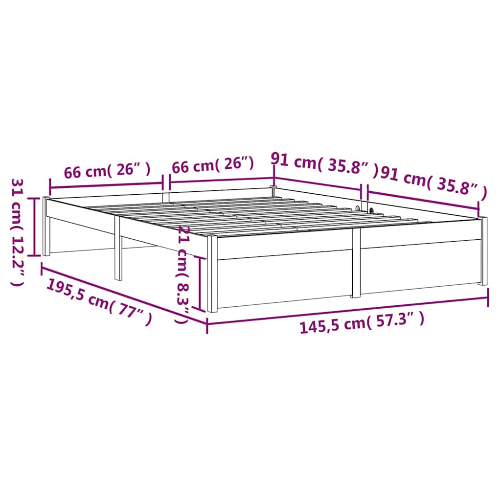 Okvir za krevet od masivnog drva sivi 140 x 190 cm