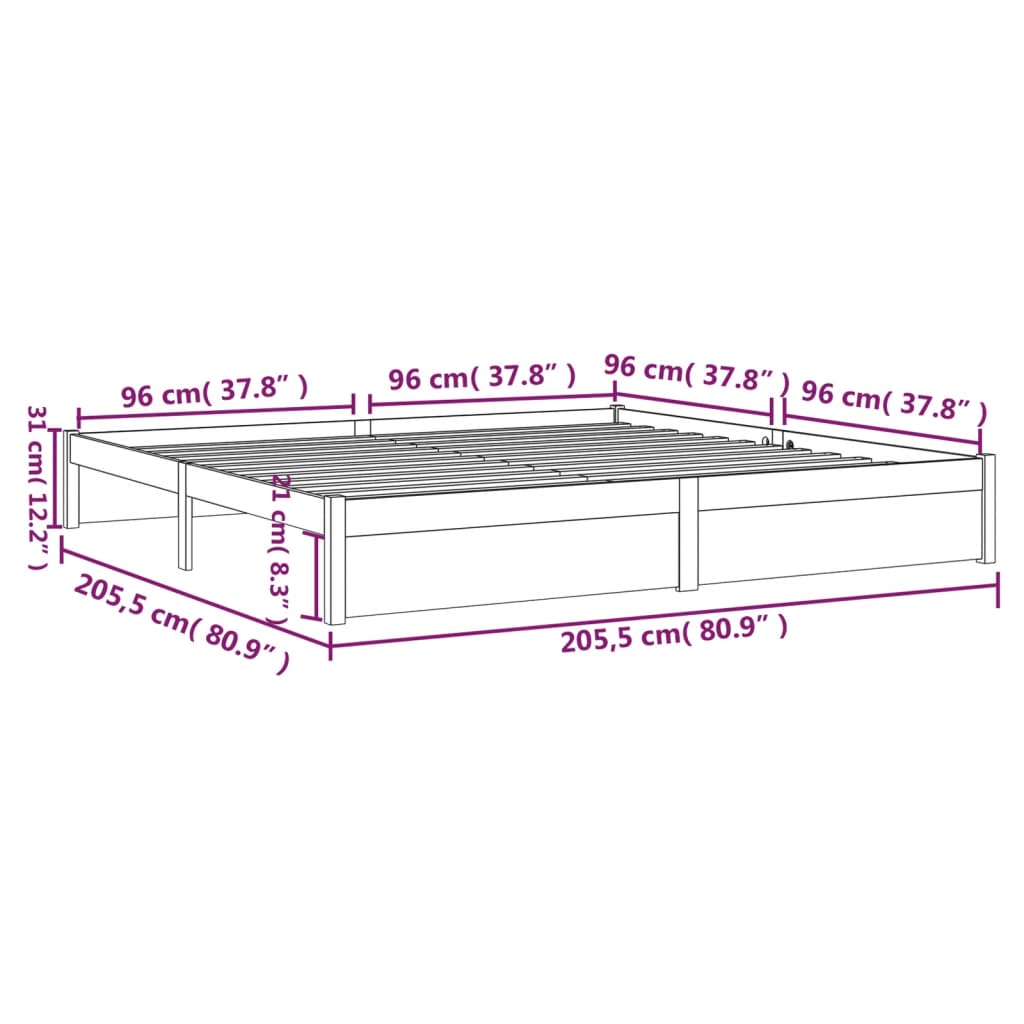 Okvir za krevet od masivnog drva smeđa boja meda 200 x 200 cm
