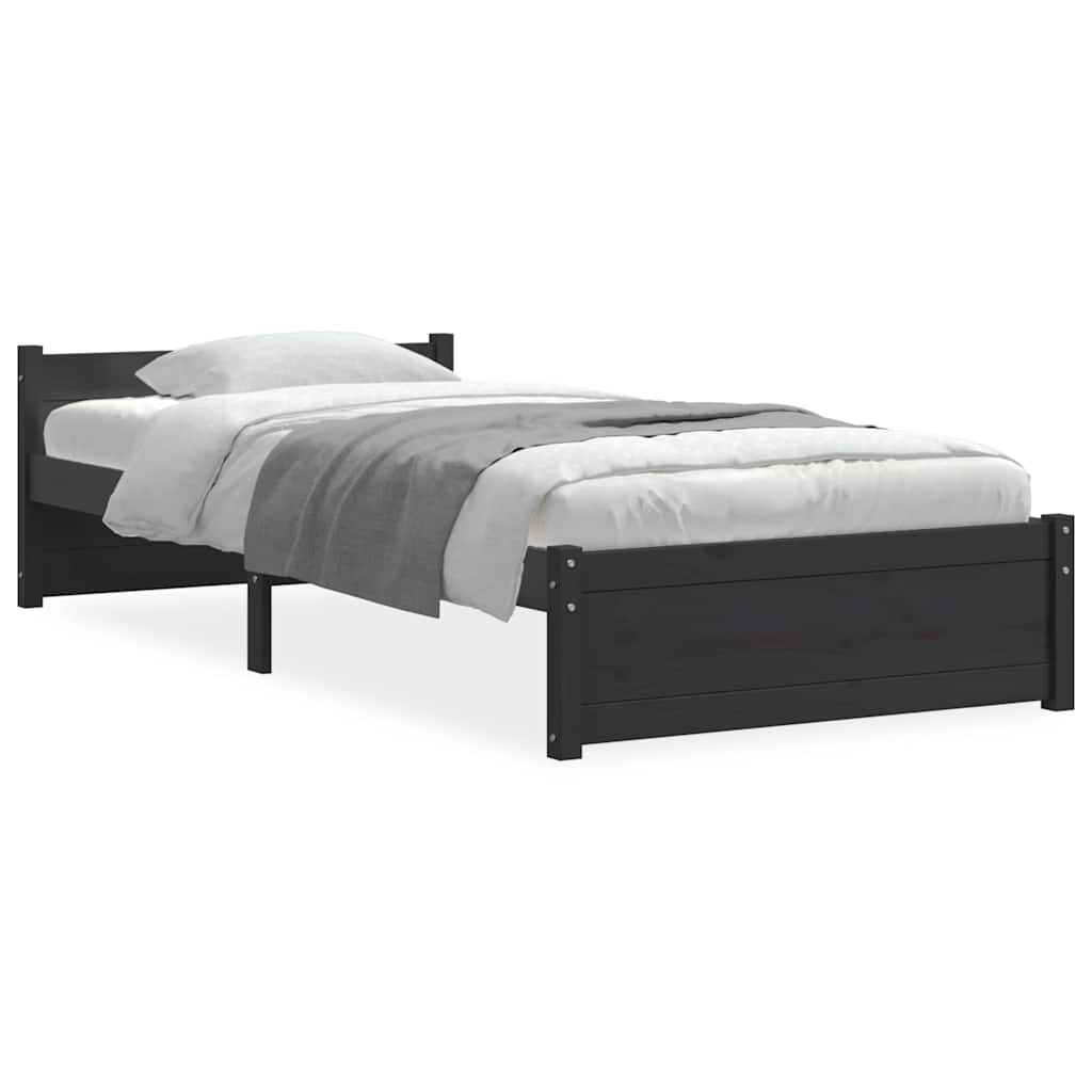 Okvir za krevet od masivnog drva crni 90 x 200 cm