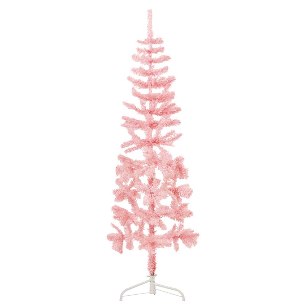 Tanka umjetna polovica božićnog drvca sa stalkom roza 120 cm