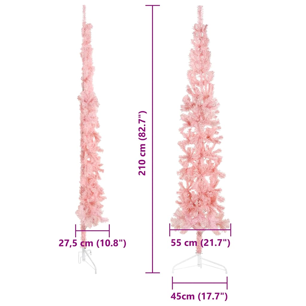 Tanka umjetna polovica božićnog drvca sa stalkom roza 210 cm