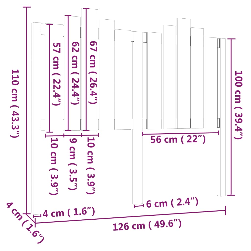 Uzglavlje za krevet sivo 126 x 4 x 110 cm od masivne borovine