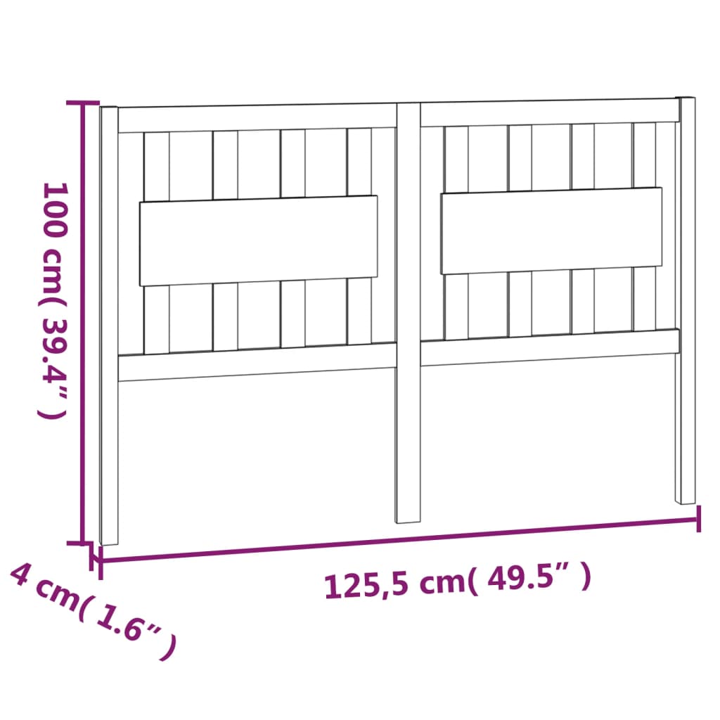 Uzglavlje za krevet crni 125,5 x 4 x 100 cm od masivne borovine