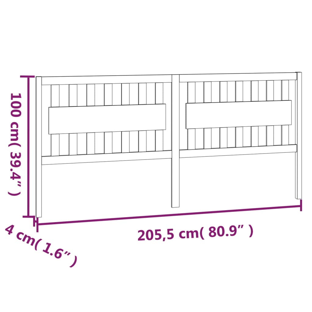 Uzglavlje za krevet sivo 205,5 x 4 x 100 cm od masivne borovine