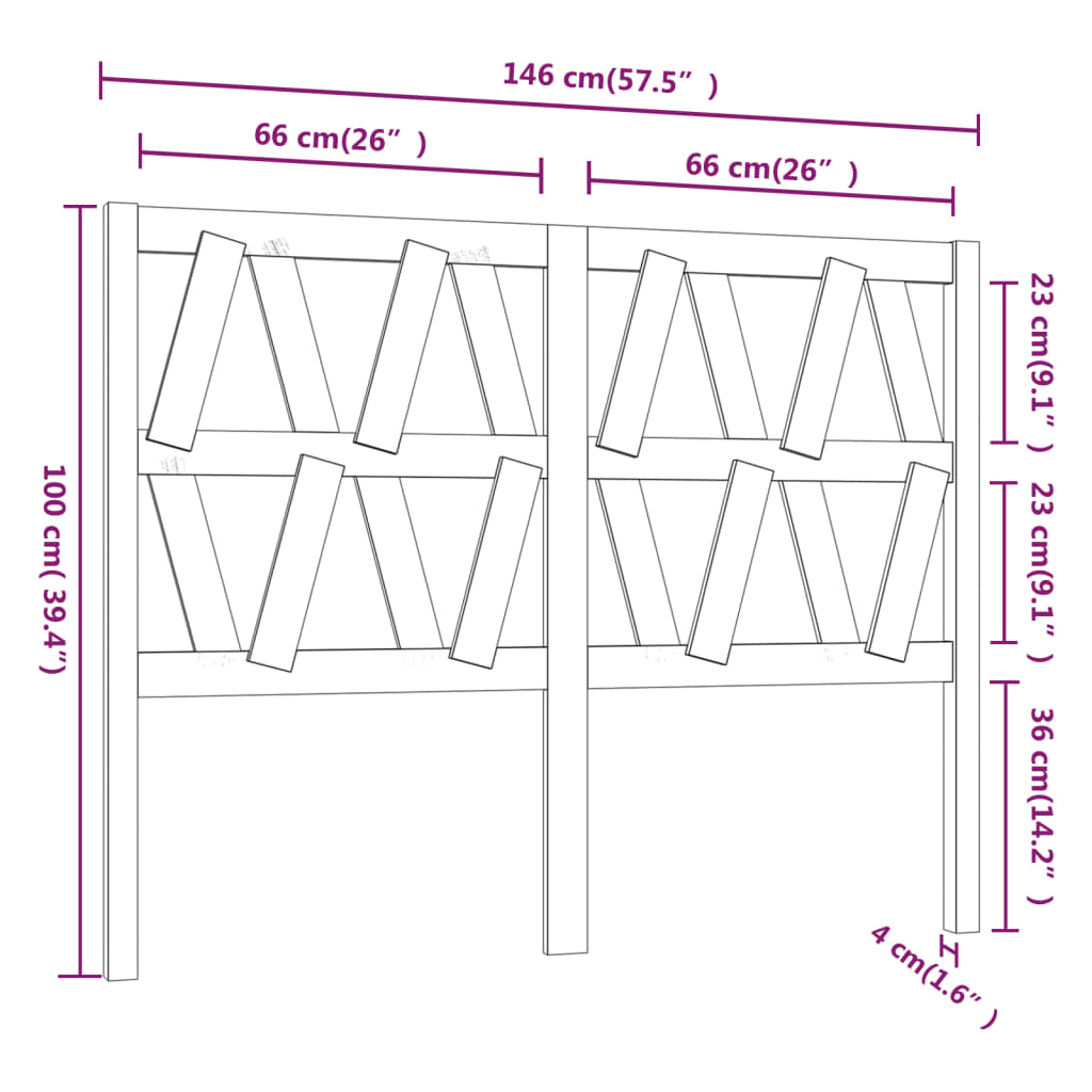 Uzglavlje za krevet 146 x 4 x 100 cm od masivne borovine