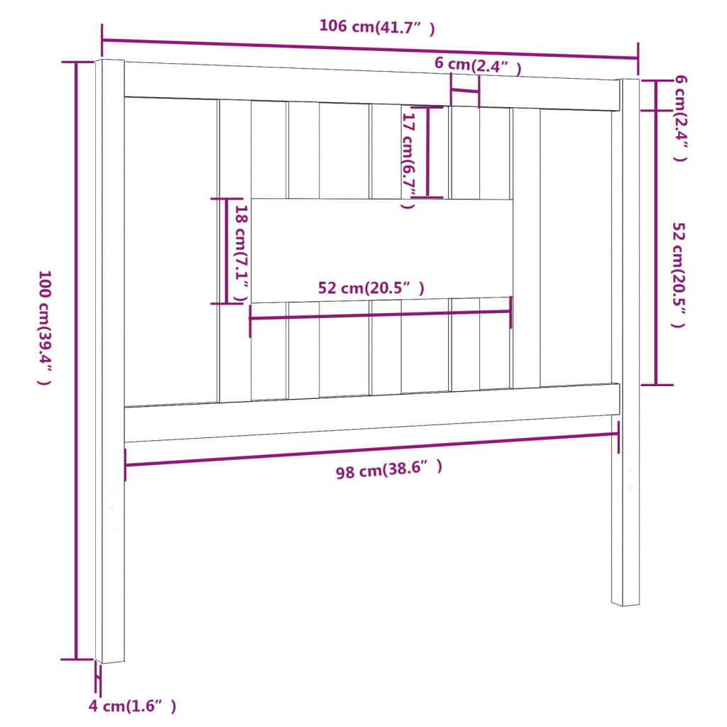 Uzglavlje sivo 106 x 4 x 100 cm od masivne borovine