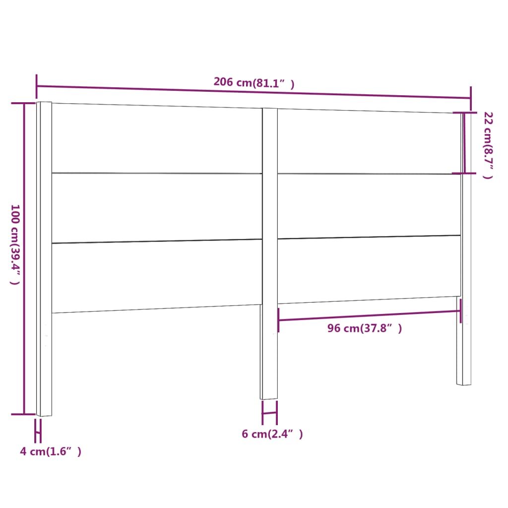 Uzglavlje crno 206 x 4 x 100 cm od masivne borovine