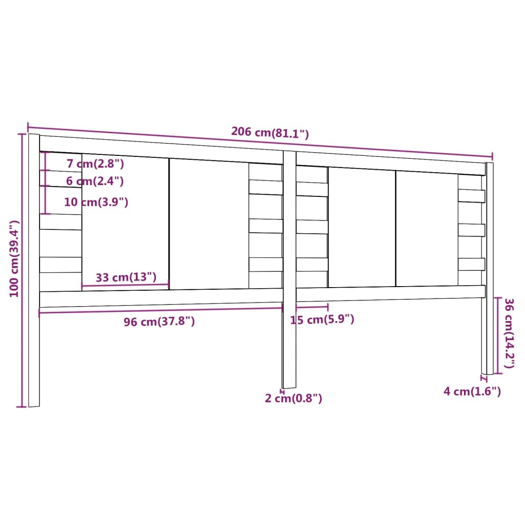 Uzglavlje crno 206 x 4 x 100 cm od masivne borovine