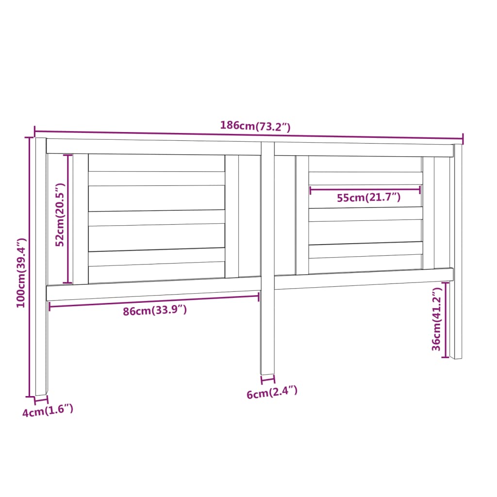 Uzglavlje za krevet sivo 186 x 4 x 100 cm od masivne borovine