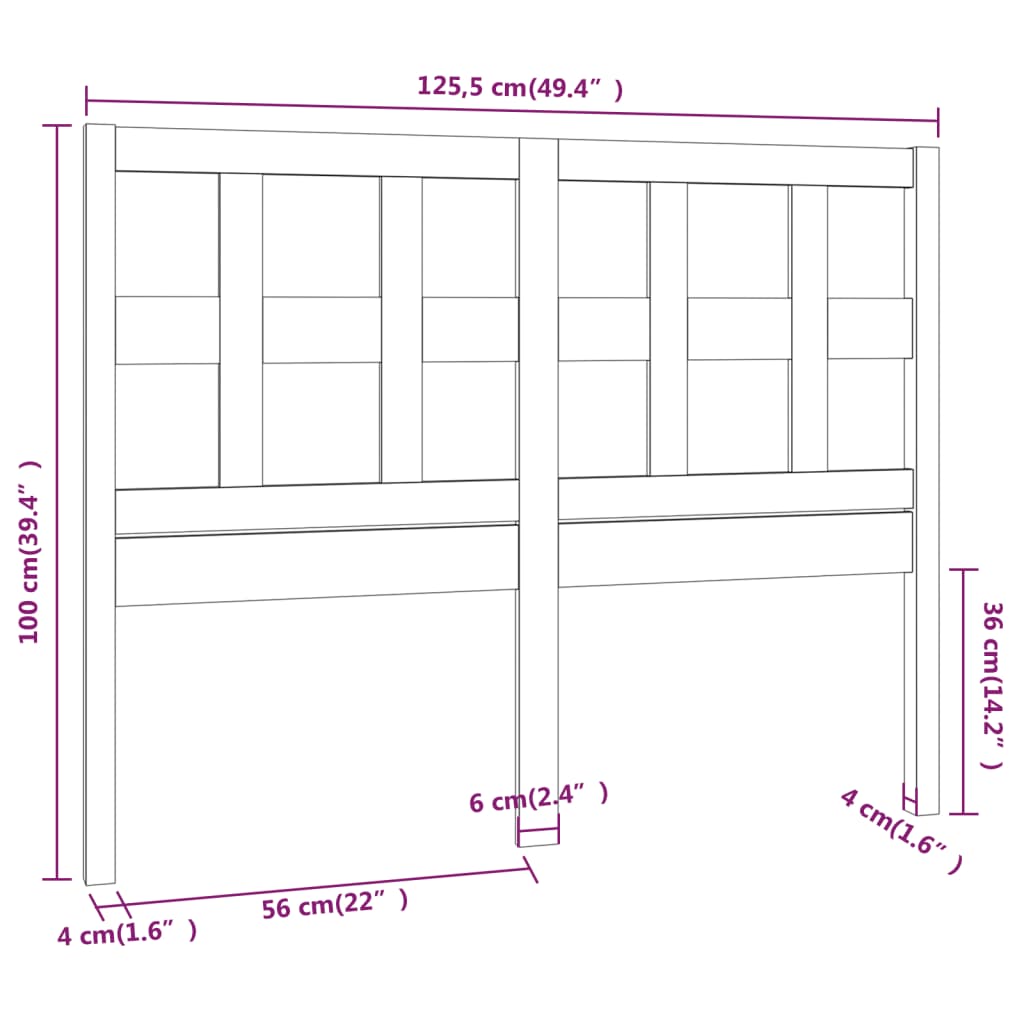 Uzglavlje za krevet crno 125,5 x 4 x 100 cm od masivne borovine
