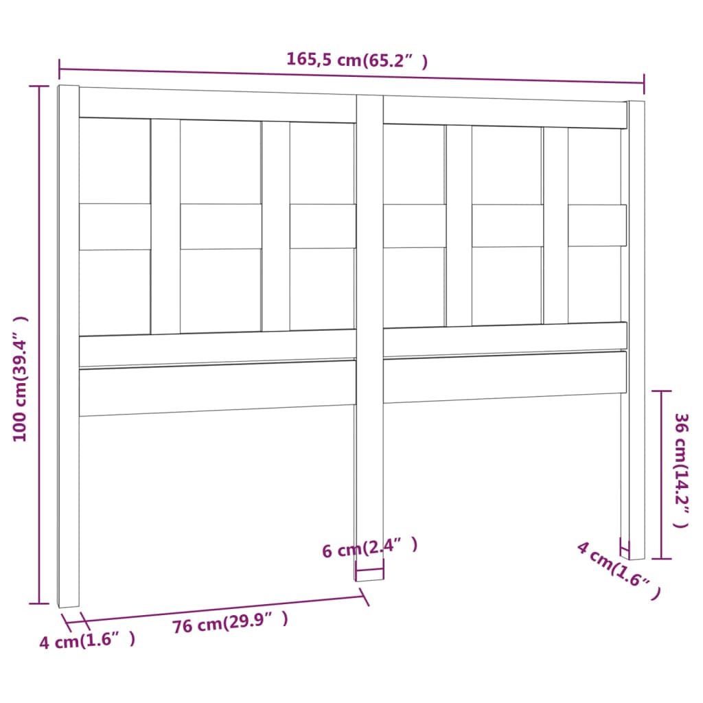 Uzglavlje za krevet crno 165,5 x 4 x 100 cm od masivne borovine