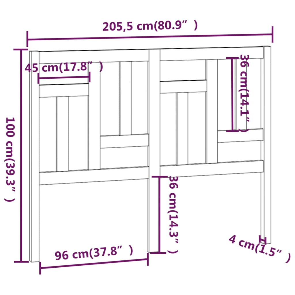 Uzglavlje za krevet sivo 205,5 x 4 x 100 cm od masivne borovine