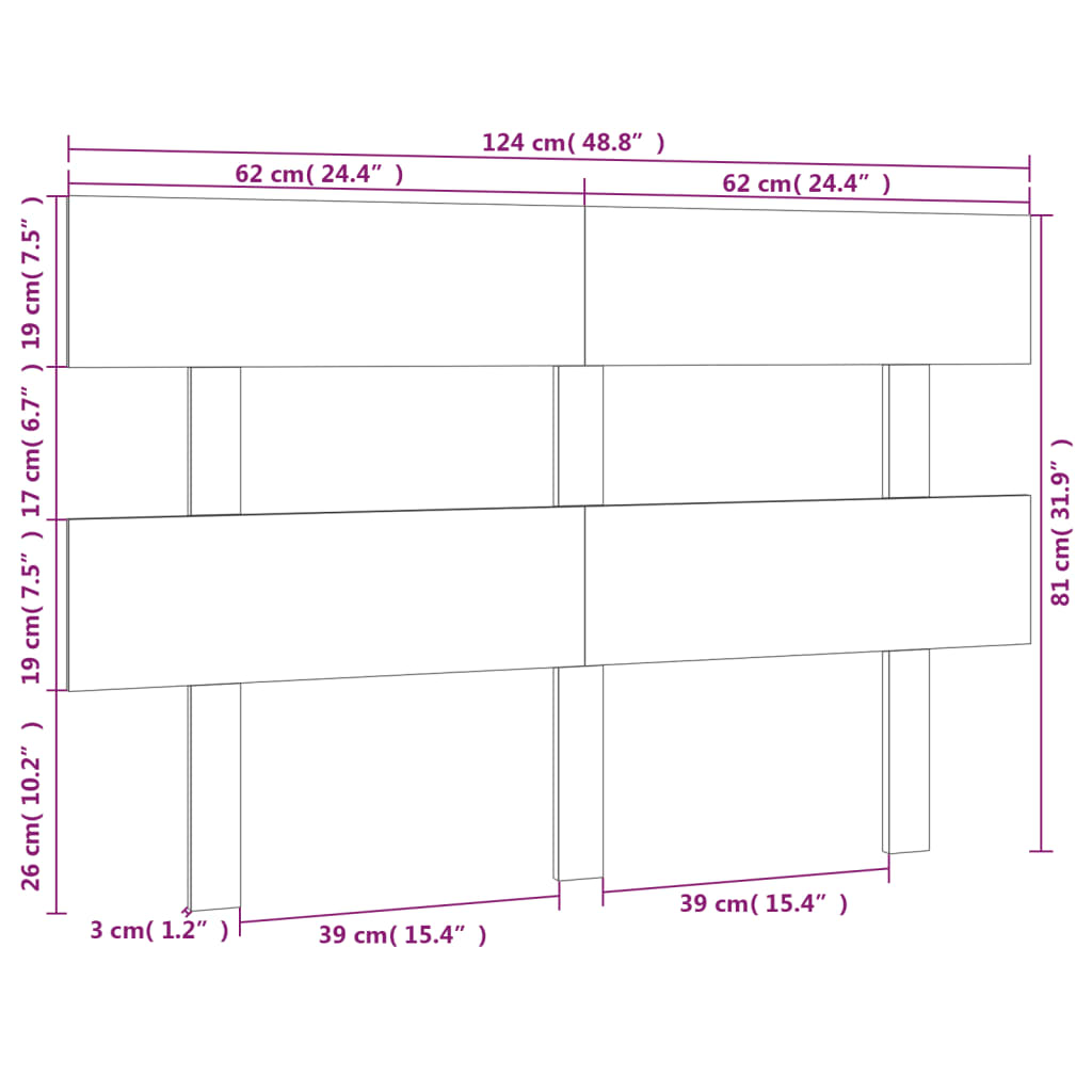 Uzglavlje za krevet crno 124 x 3 x 81 cm od masivne borovine