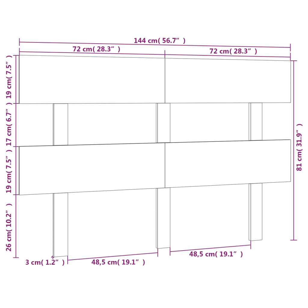 Uzglavlje za krevet sivo 144 x 3 x 81 cm od masivne borovine