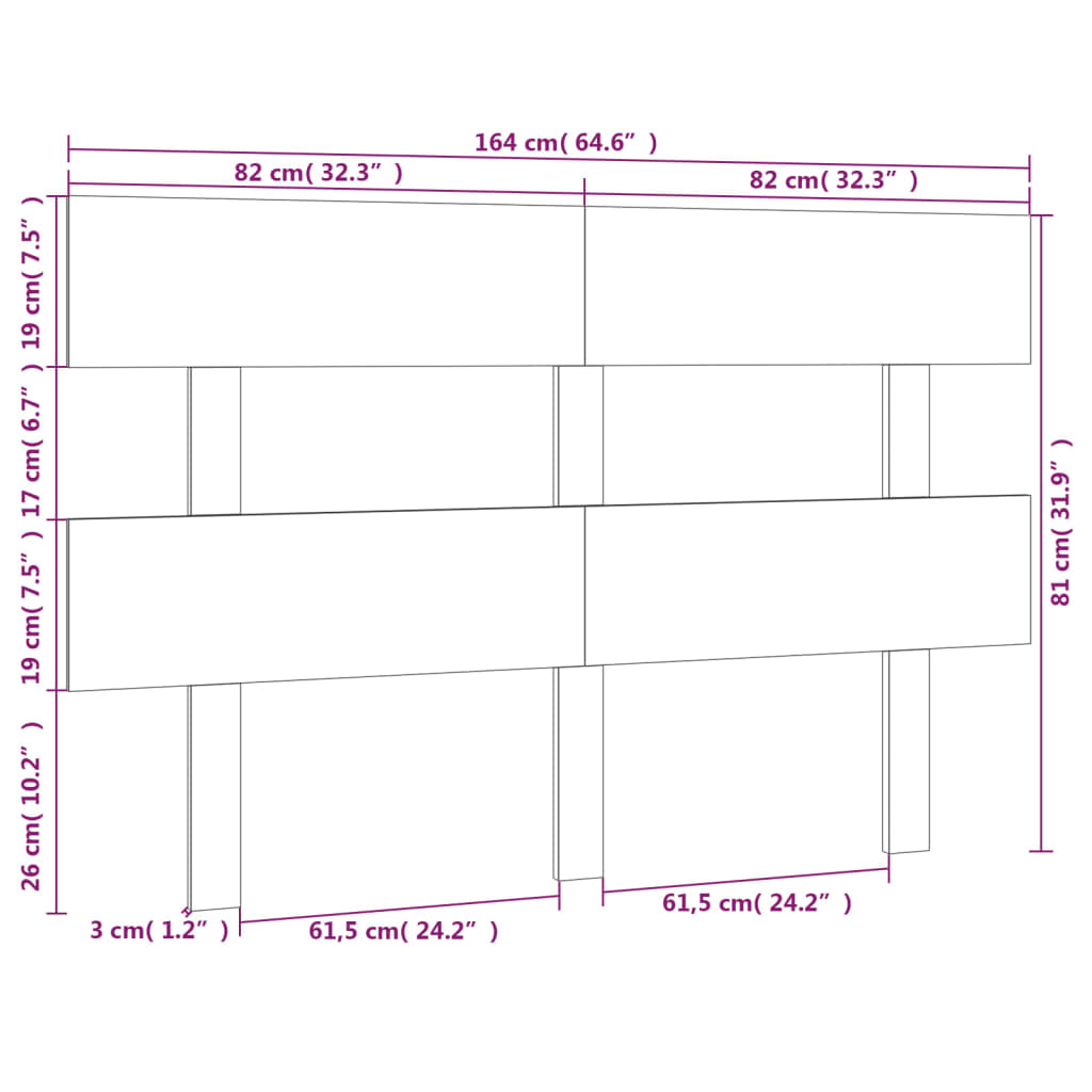 Uzglavlje za krevet bijelo 164 x 3 x 81 cm od masivne borovine