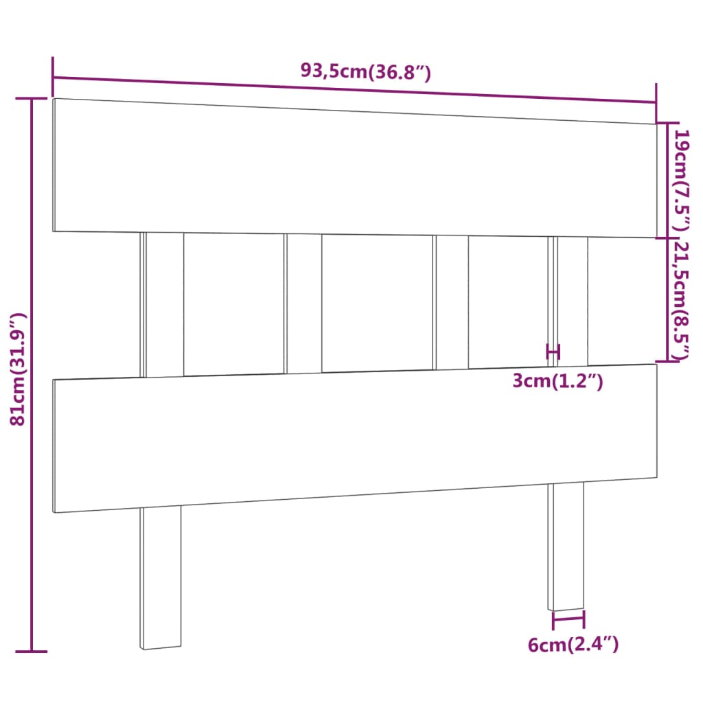 Uzglavlje za krevet crno 93,5 x 3 x 81 cm od masivne borovine