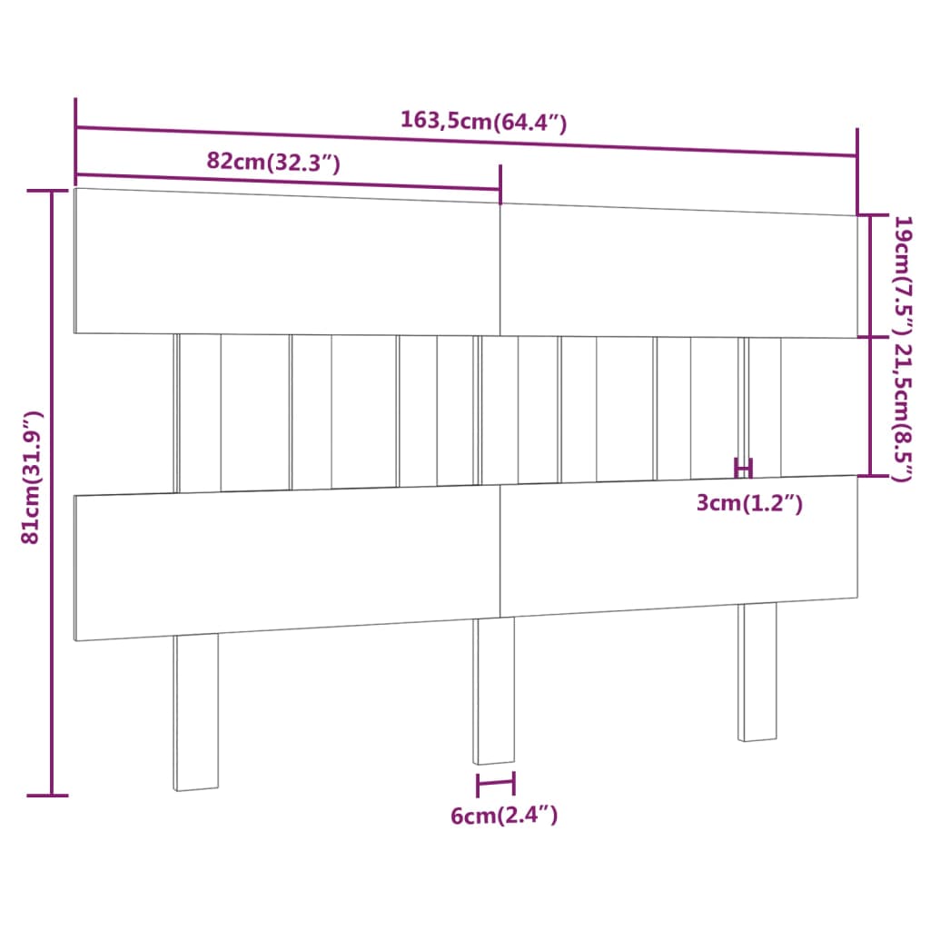 Uzglavlje za krevet 163,5 x 3 x 81 cm od masivne borovine