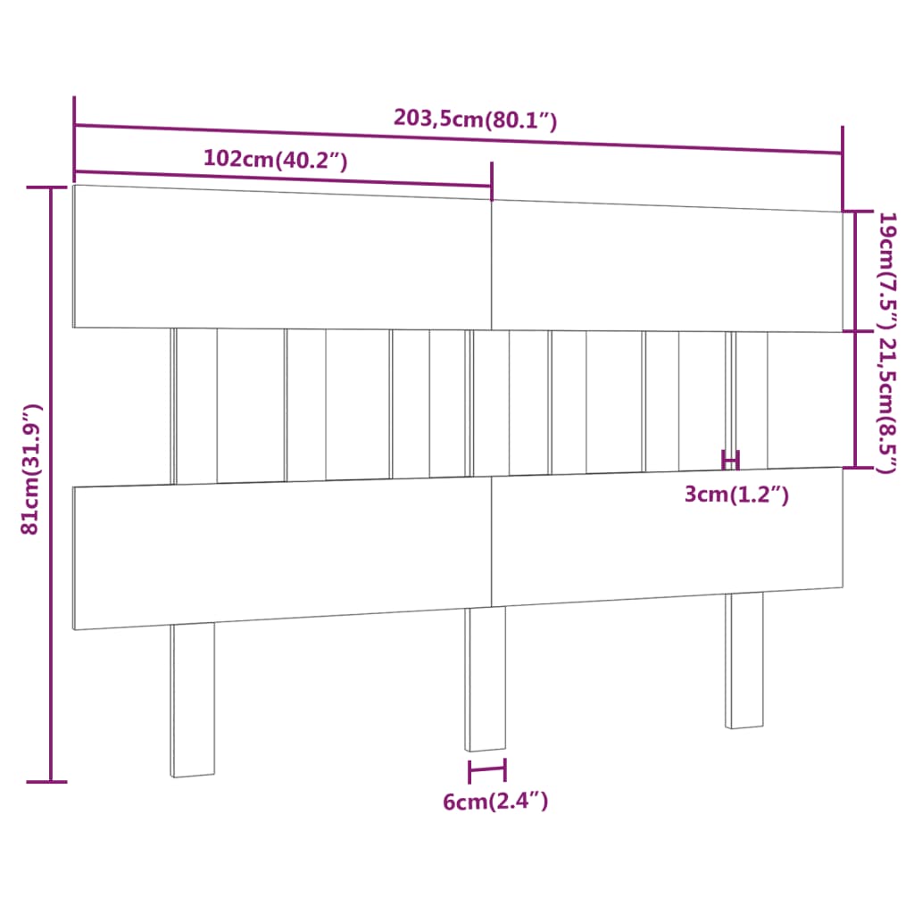 Uzglavlje za krevet 203,5 x 3 x 81 cm od masivne borovine
