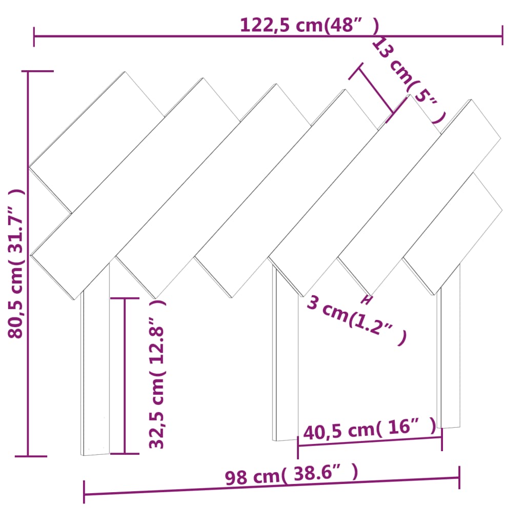 Uzglavlje za krevet 122,5x3x80,5 cm od masivne borovine