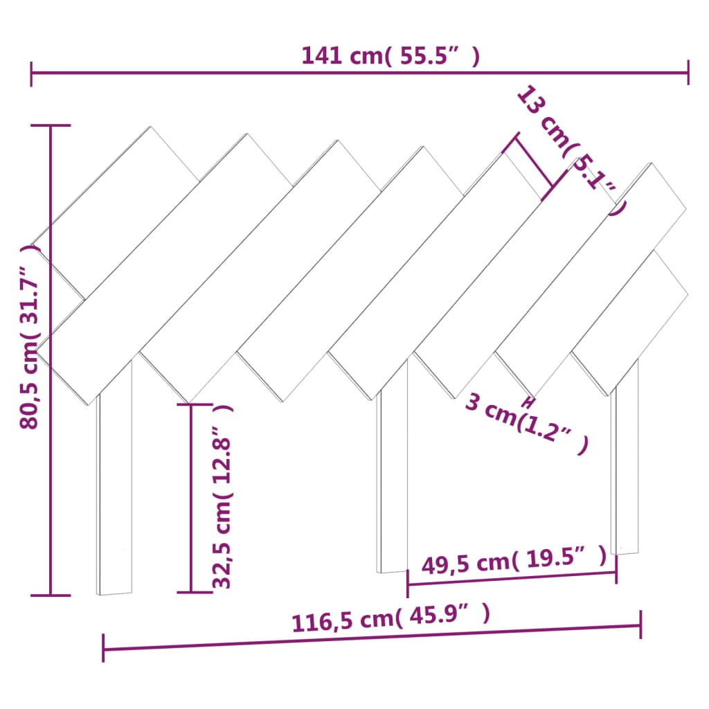 Uzglavlje za krevet Crno 141x3x80,5 cm od masivne borovine